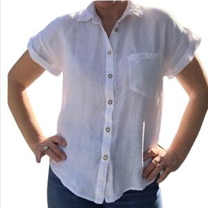 🦋Zara Linen Button Down Short Sleeve Shirt Sz Medium Women